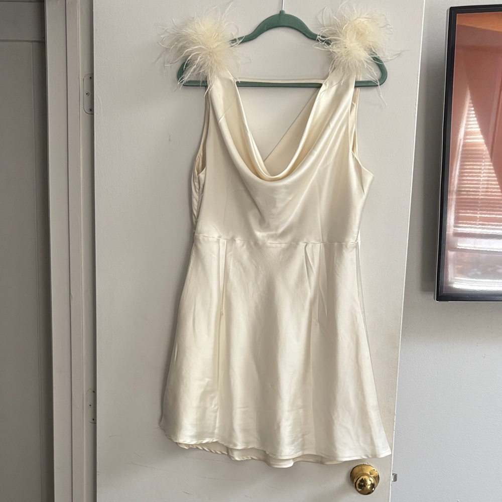 Forever 21 Cream Satin Chemise with Feather Trim